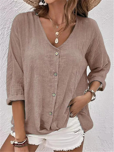 Fiora™ | Elegant V-Neck Button-up