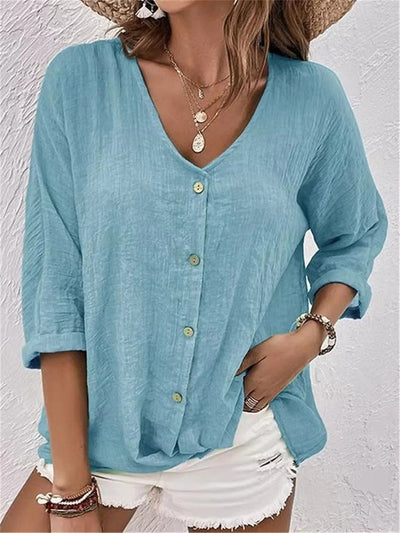 Fiora™ | Elegant V-Neck Button-up