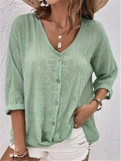 Fiora™ | Elegant V-Neck Button-up