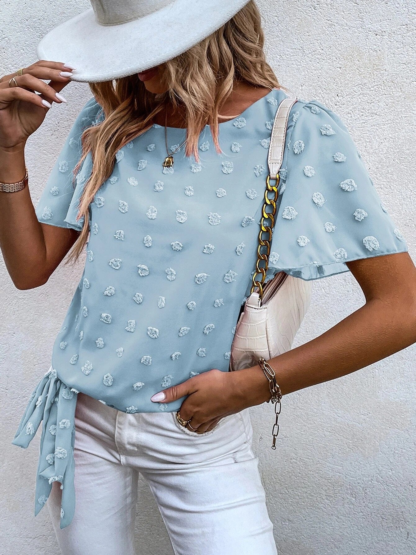 Breezelle™ | Textured Tie-Hem Chiffon Top