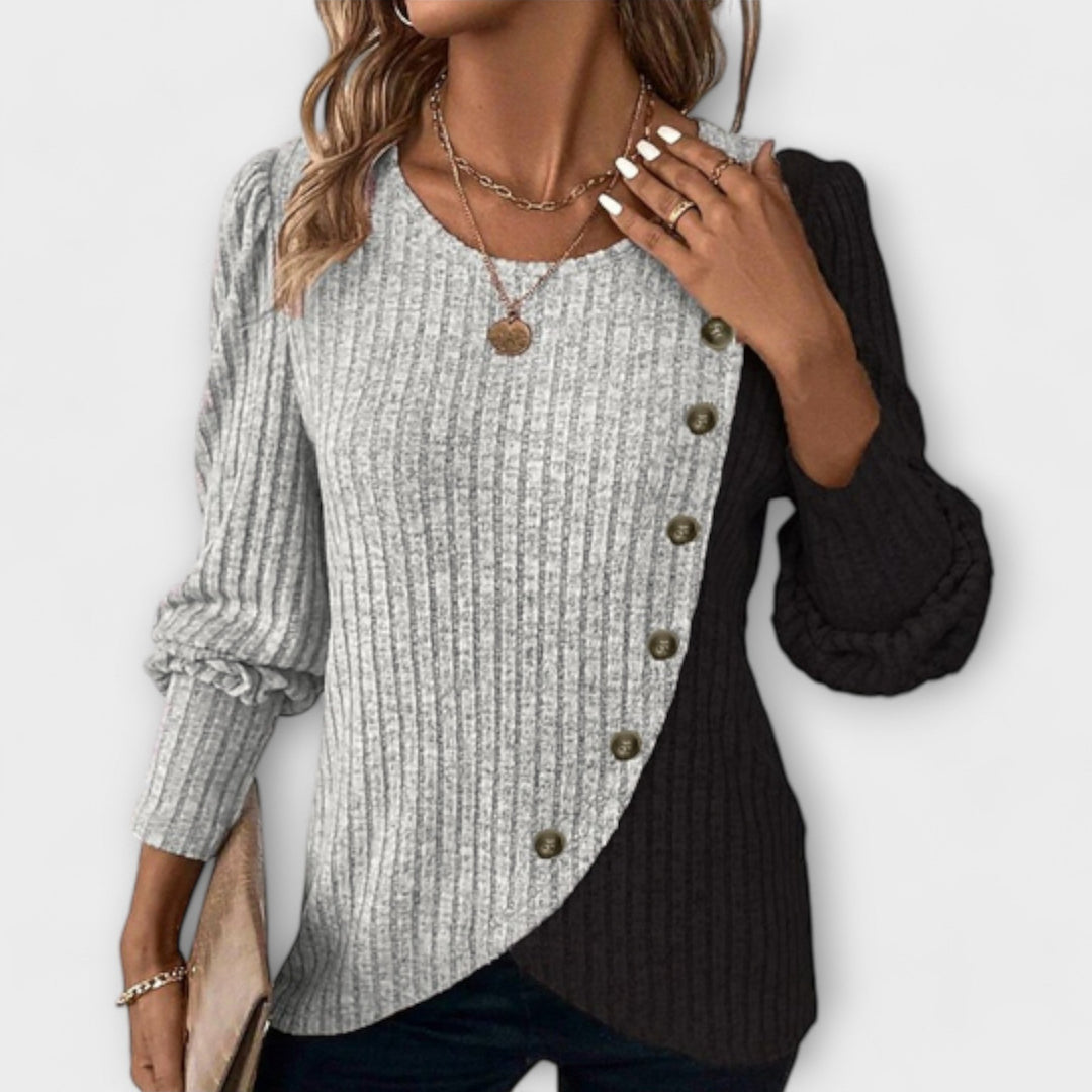 Amara | Colourblock Ribbed Knit Blouse