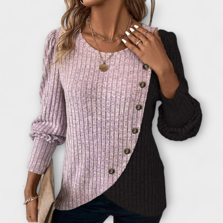 Amara | Colourblock Ribbed Knit Blouse