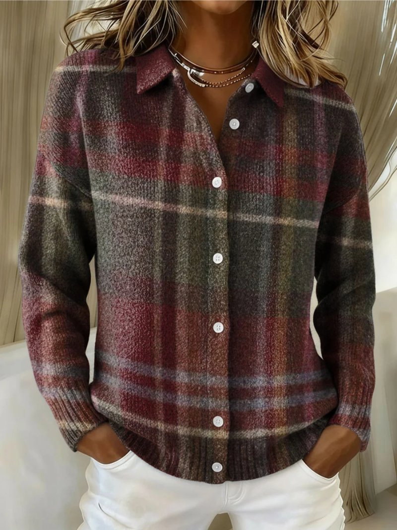 Wilhelmina | Checked Wool Blend Blouse