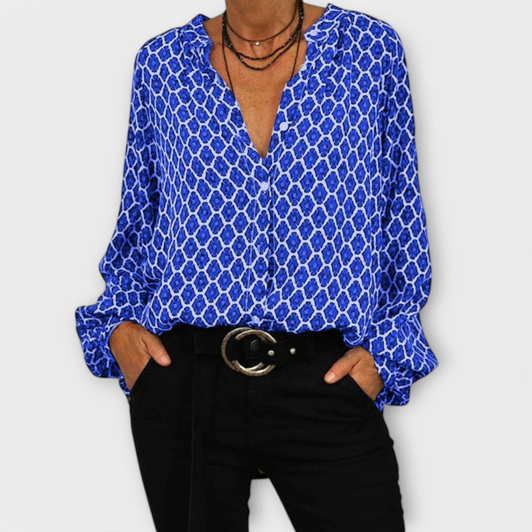 Charlotte | V-Neck Geometric Print Blouse