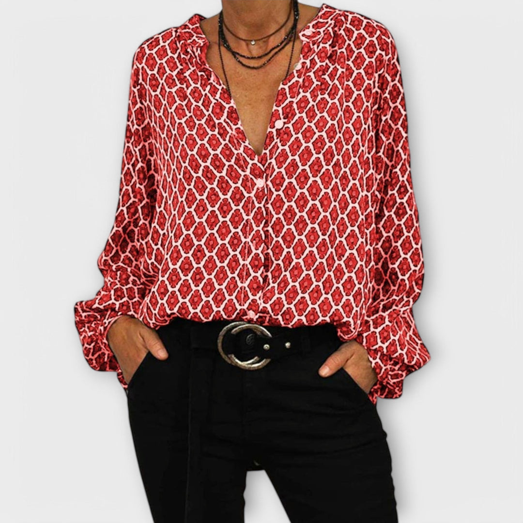 Charlotte | V-Neck Geometric Print Blouse