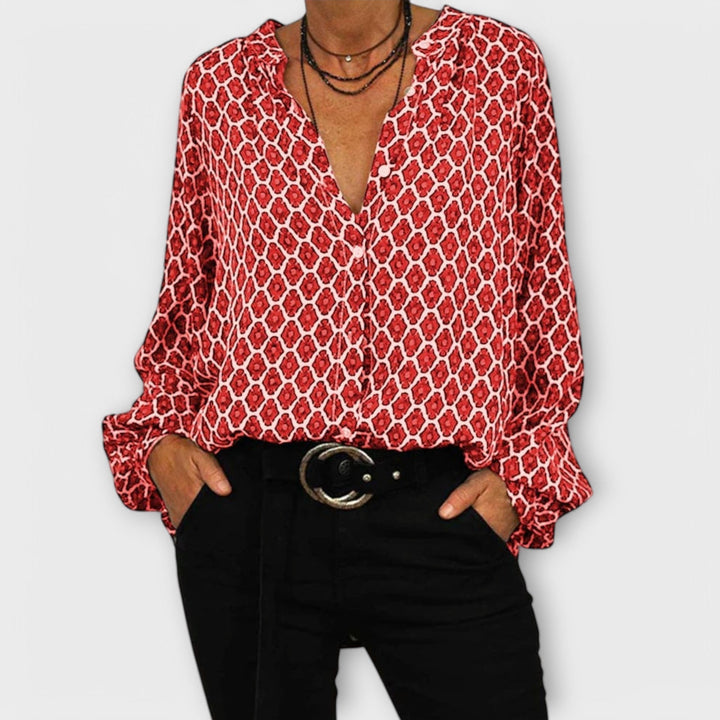 Charlotte | V-Neck Geometric Print Blouse