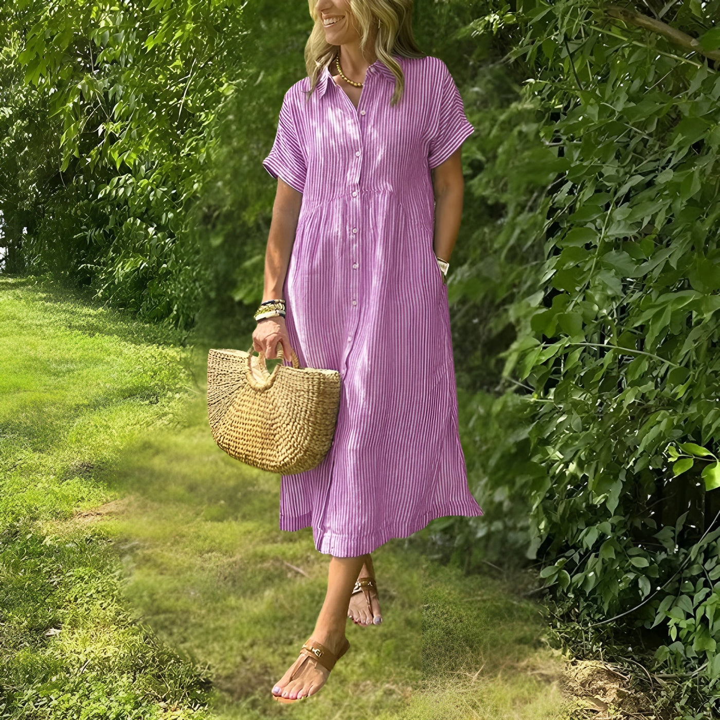 Evelyn Grace Striped Shirtdress