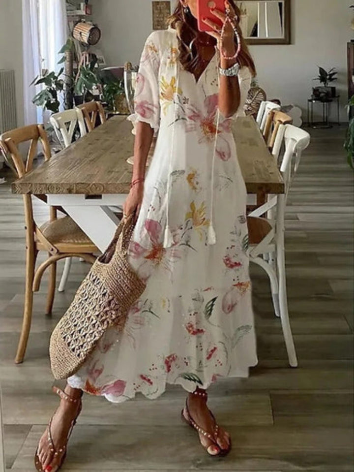 Seraphina | Boho Vintage V-Neck Dress