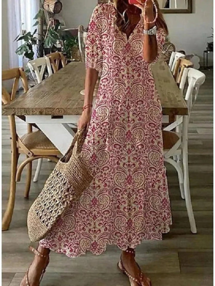 Seraphina | Boho Vintage V-Neck Dress