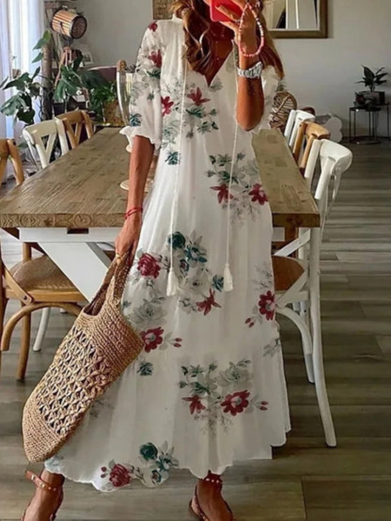 Seraphina | Boho Vintage V-Neck Dress