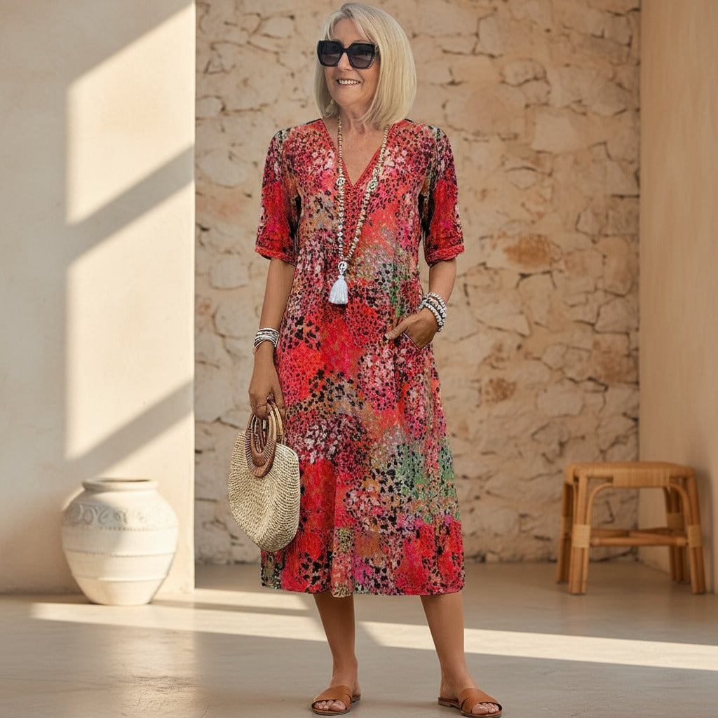 Daphnee | Abstract Print Short Sleeve Midi Dress - product image 1