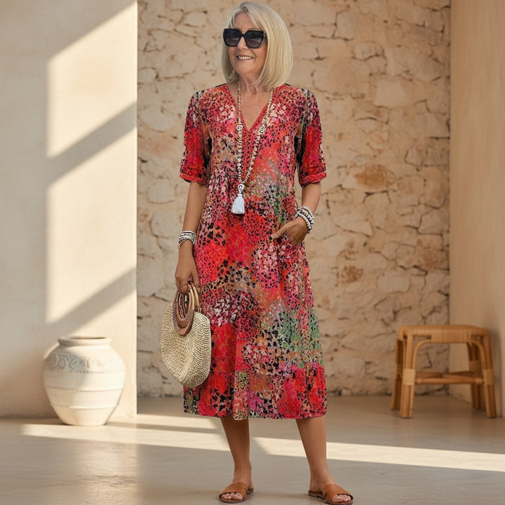 Daphnee | Abstract Print Short Sleeve Midi Dress - product image 1