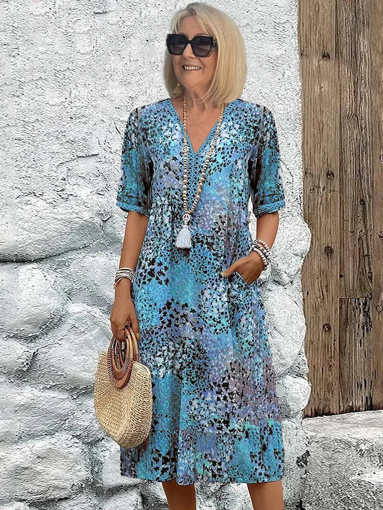 Daphnee | Abstract Print Short Sleeve Midi Dress - product image 3
