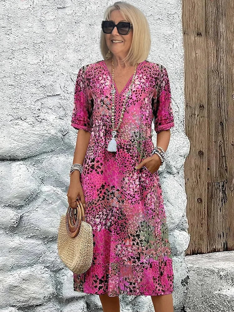 Daphnee | Abstract Print Short Sleeve Midi Dress - product image 4