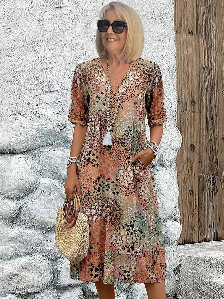 Daphnee | Abstract Print Short Sleeve Midi Dress - product image 6