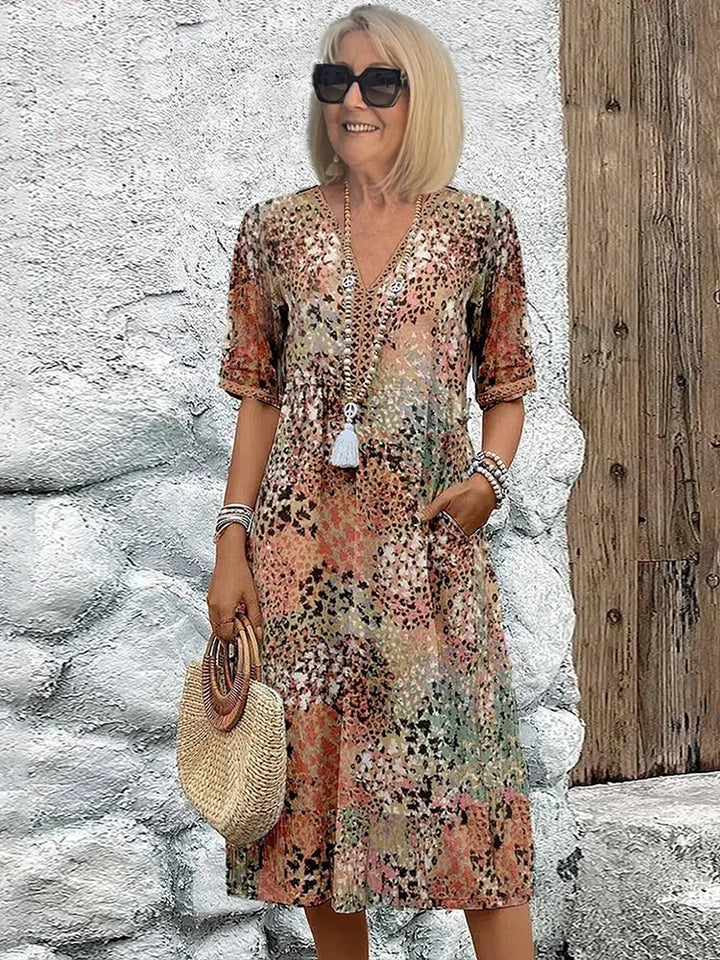 Daphnee | Abstract Print Short Sleeve Midi Dress - product image 6