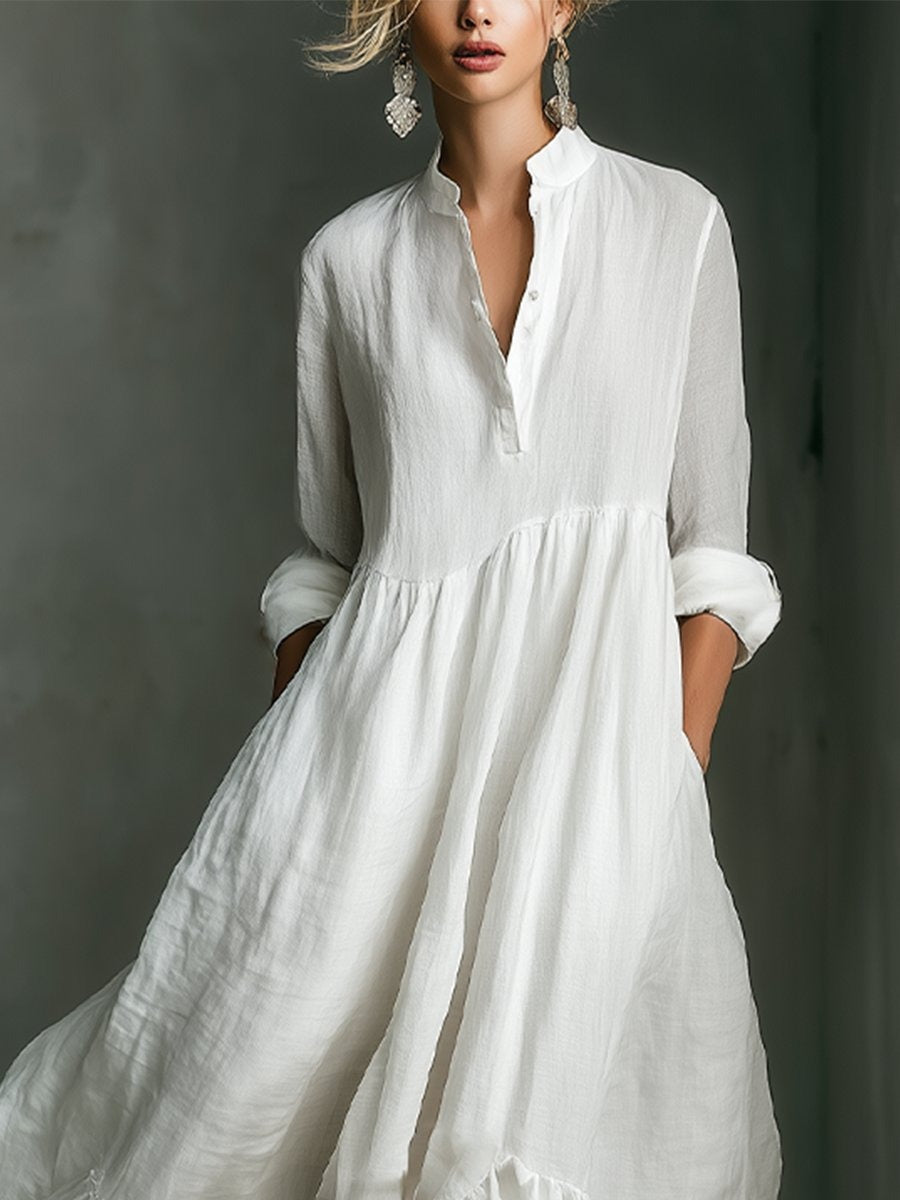 Allegra | Tiered Button Front Linen Look Maxi Dress - product image 3