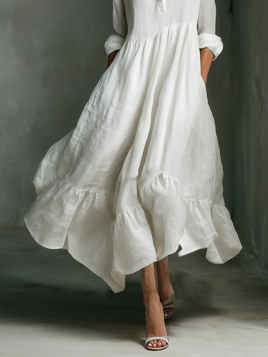 Allegra | Tiered Button Front Linen Look Maxi Dress - product image 4