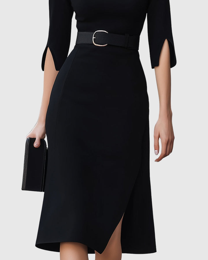 Faustine | Belted High Neck Split Sleeve Midi Dress - product image 4