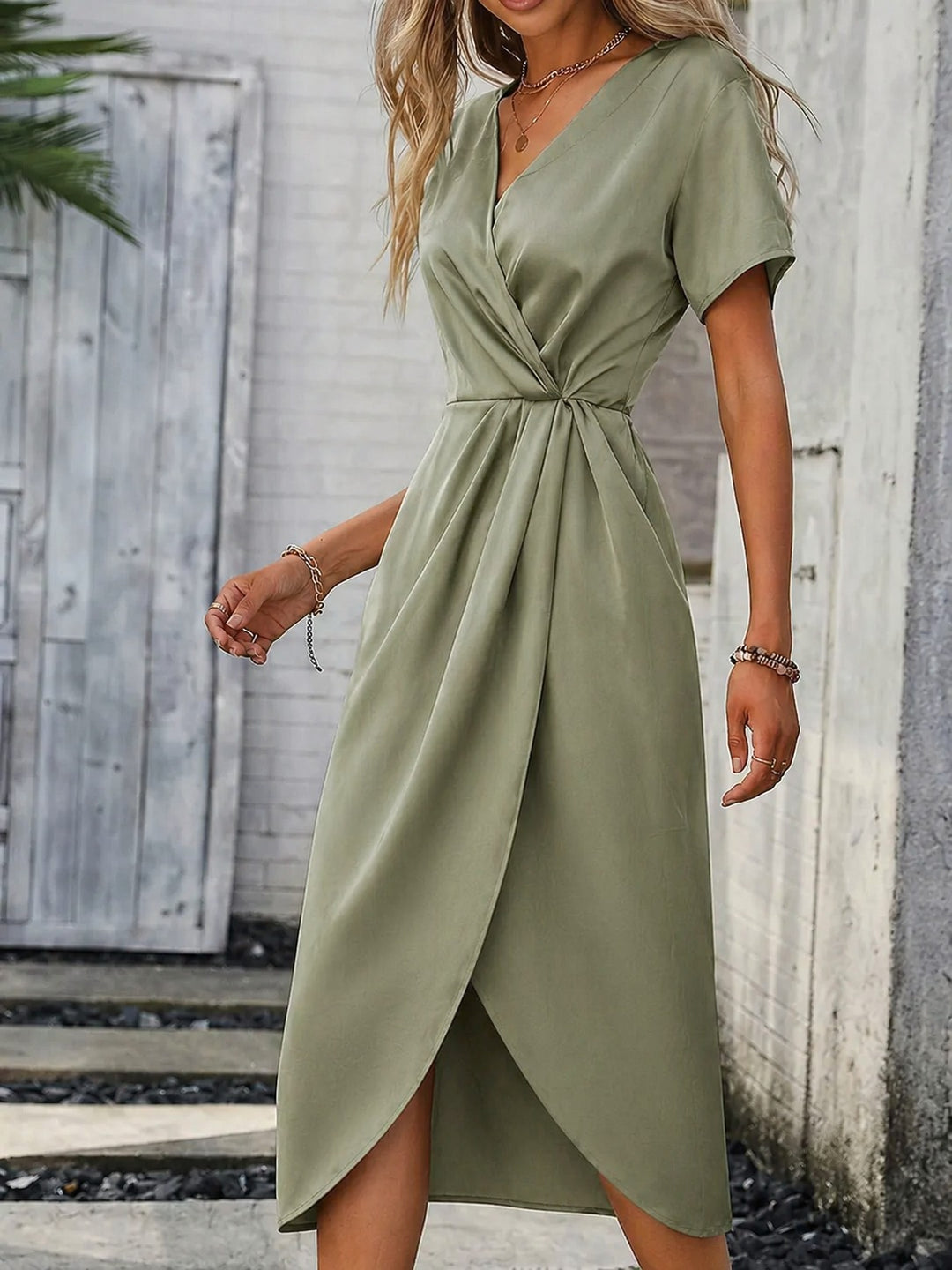 Oriana | Belted V-Neck Wrap Midi Dress - product image 5