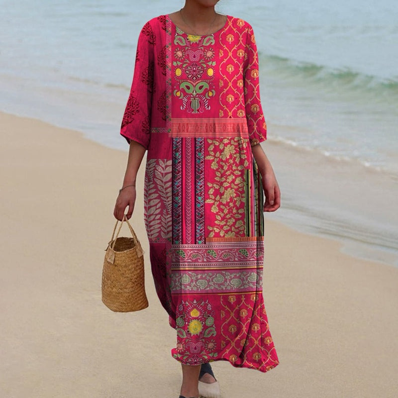 Silje boho patchwork maxi dress, front view