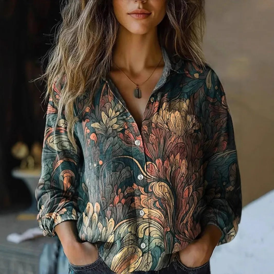Calista | Boho Print Long Sleeve Button-Up Blouse - product image 4