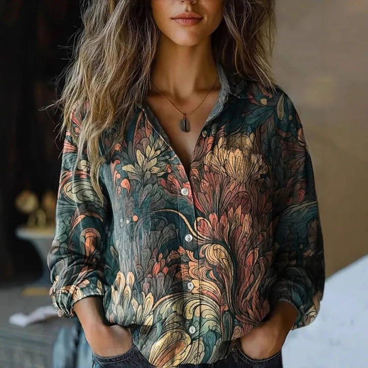 Calista | Boho Print Long Sleeve Button-Up Blouse - product image 4