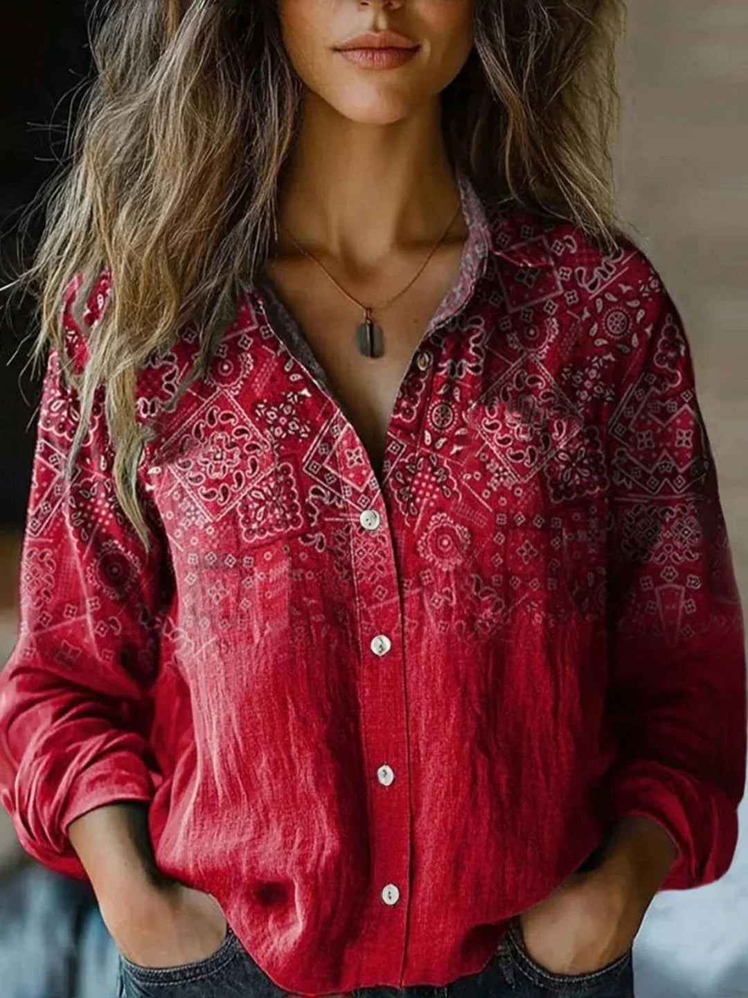 Calista | Boho Print Long Sleeve Button-Up Blouse - product image 9