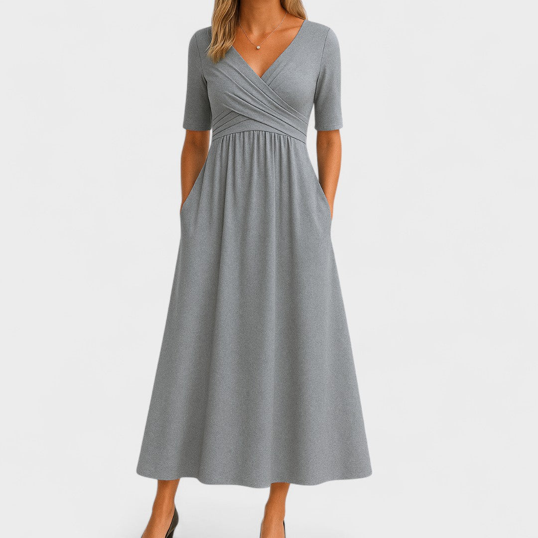 Capucine V-neck midi dress, front view