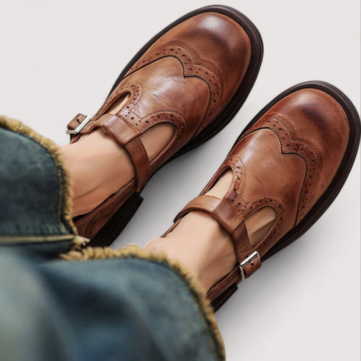 Clotilde leather Mary Jane flats, front view