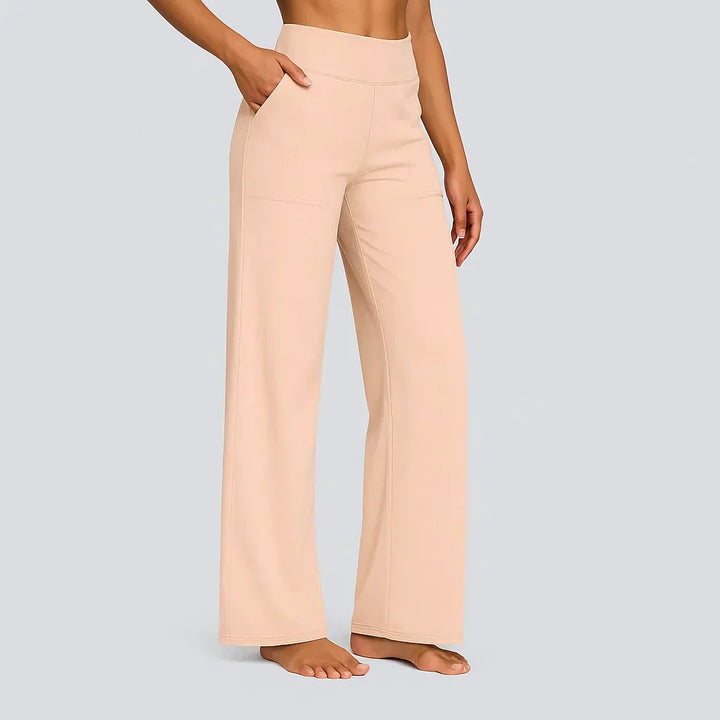 Coralie soft jersey wide-leg trousers in apricot