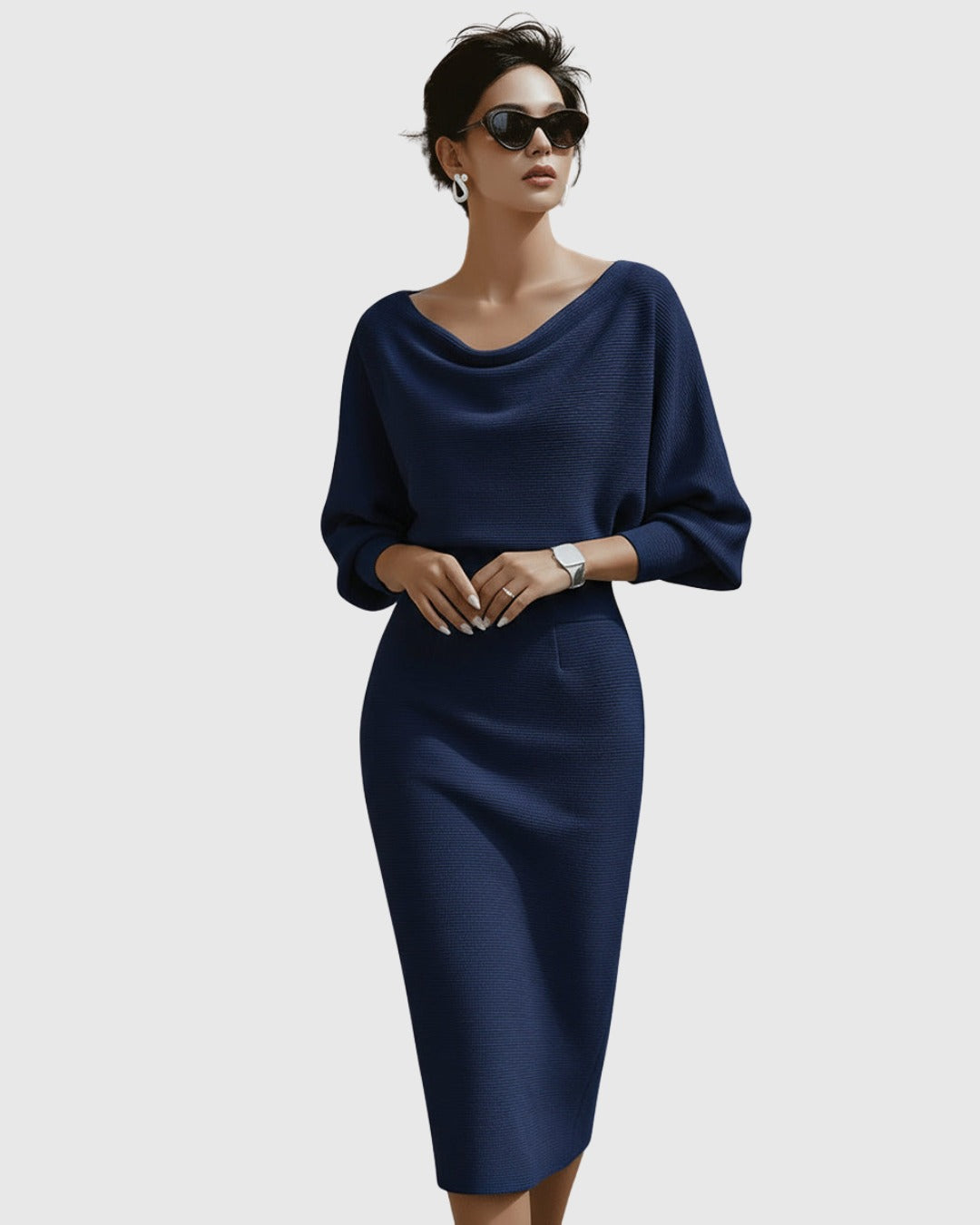 Leonora | Cowl Neck Batwing Sleeve Midi Dress - product image 1