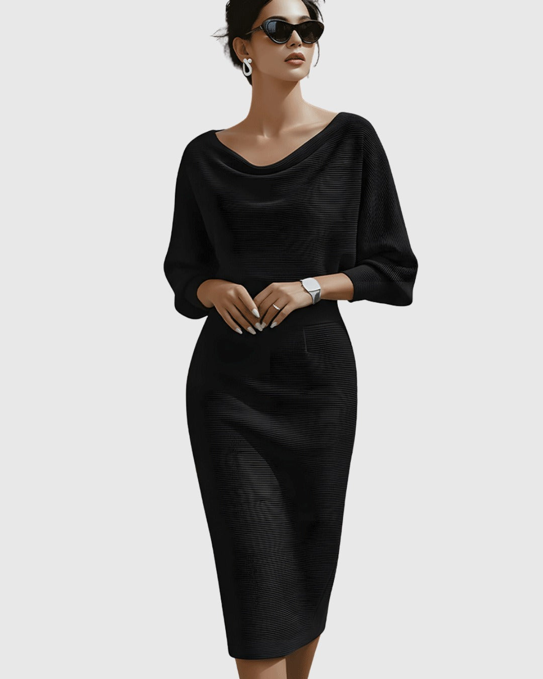 Leonora | Cowl Neck Batwing Sleeve Midi Dress - product image 2