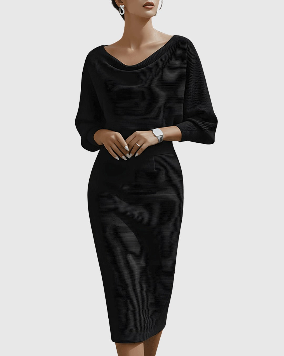 Leonora | Cowl Neck Batwing Sleeve Midi Dress - product image 3