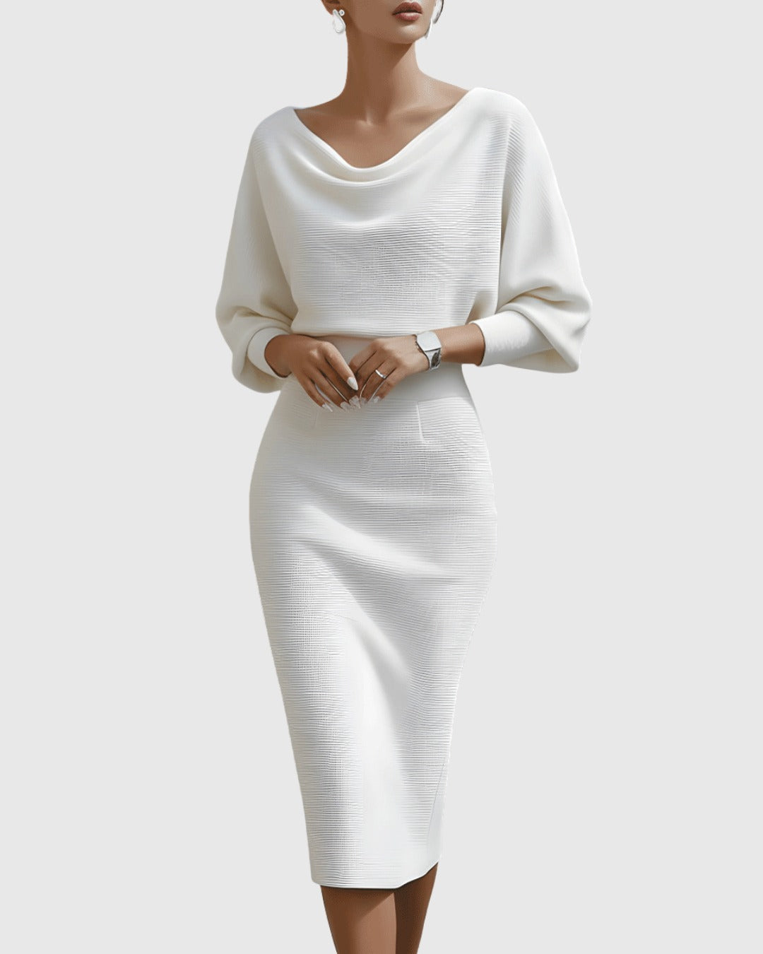 Leonora | Cowl Neck Batwing Sleeve Midi Dress - product image 7