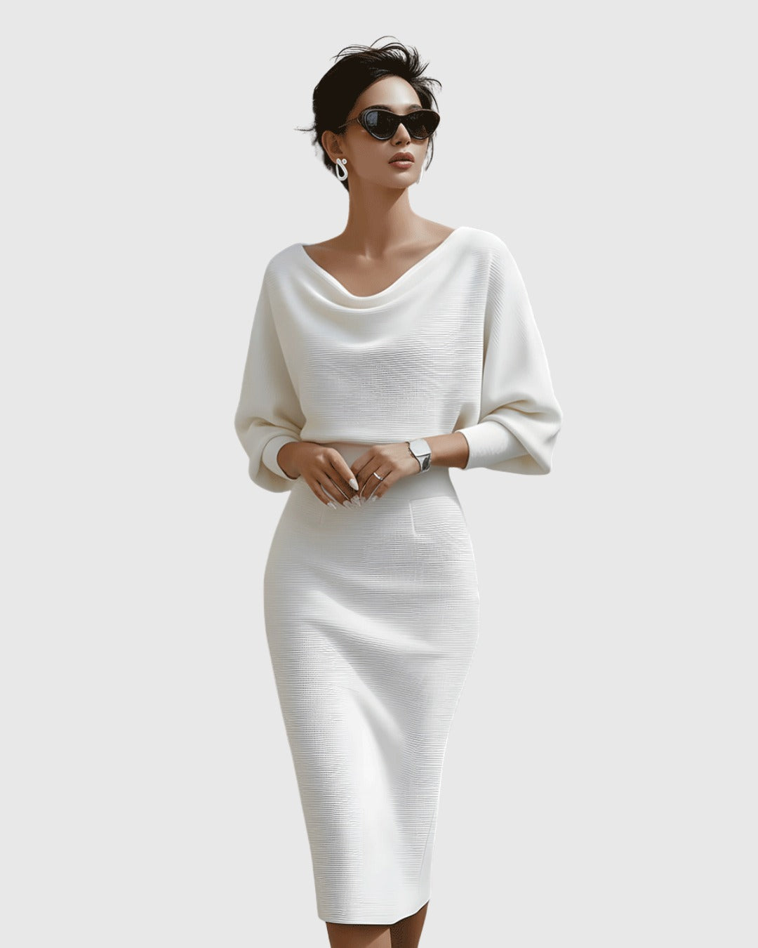 Leonora | Cowl Neck Batwing Sleeve Midi Dress - product image 8