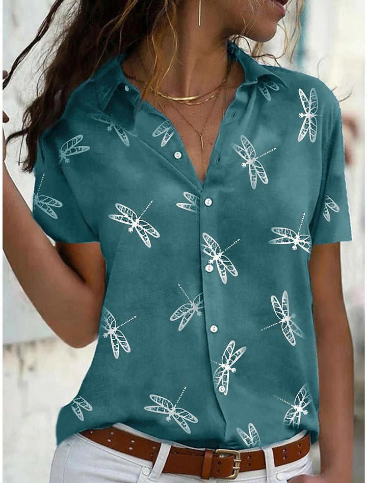 Valeriane | Dragonfly Print Short Sleeve Button-Up Shirt - product image 2
