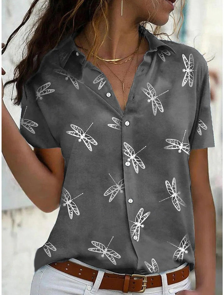 Valeriane | Dragonfly Print Short Sleeve Button-Up Shirt - product image 3