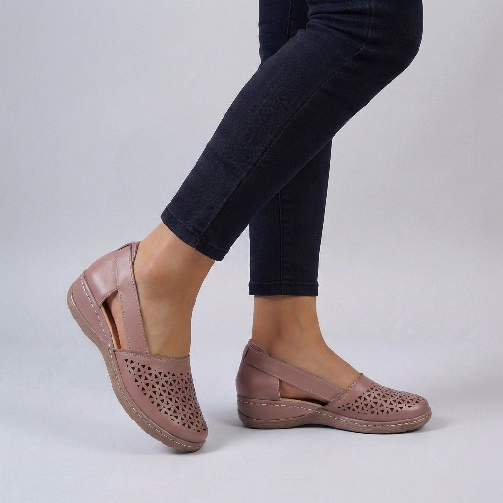 Enid scalloped cut-out flat sandals in pink