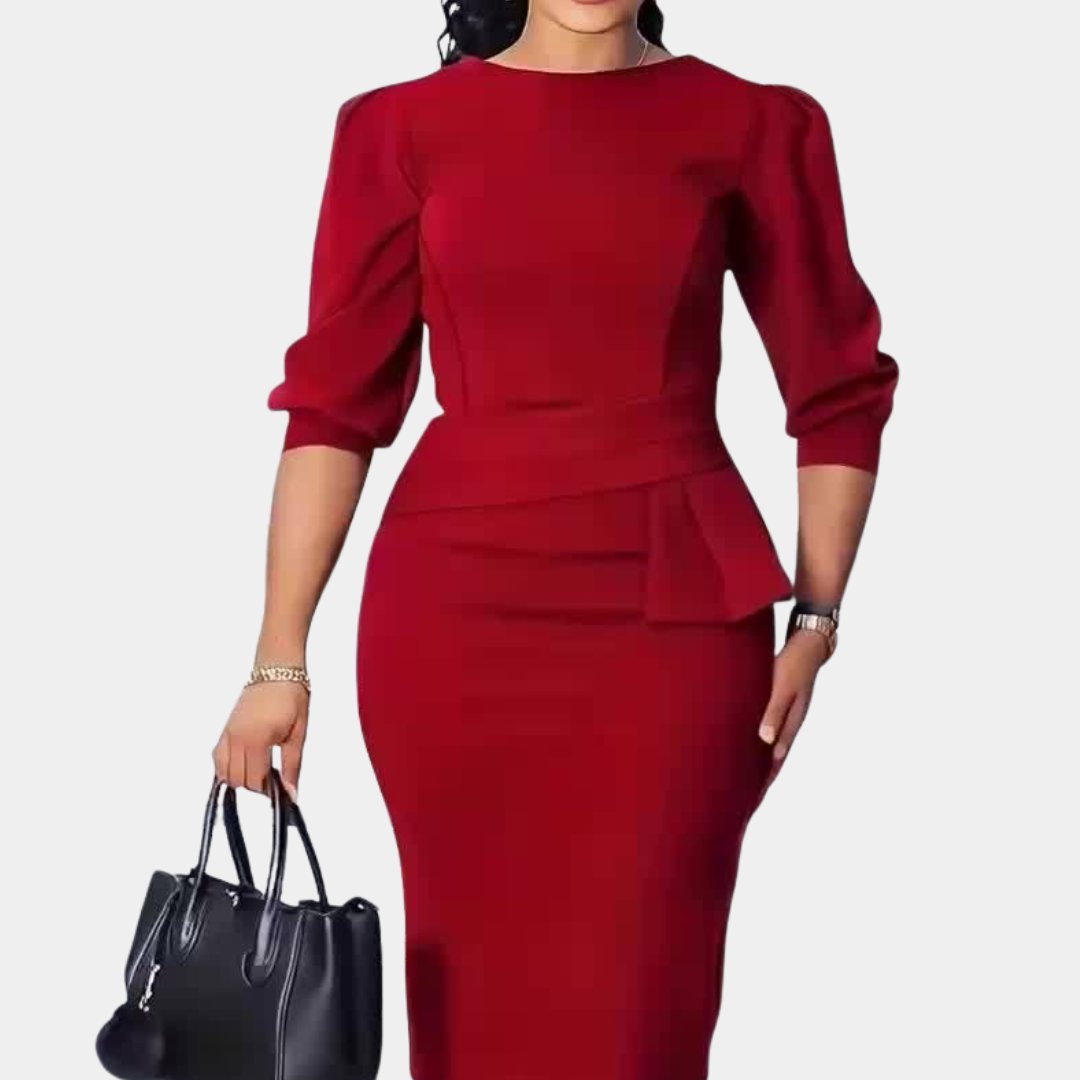 Flavia ruffle detail midi dress, front view