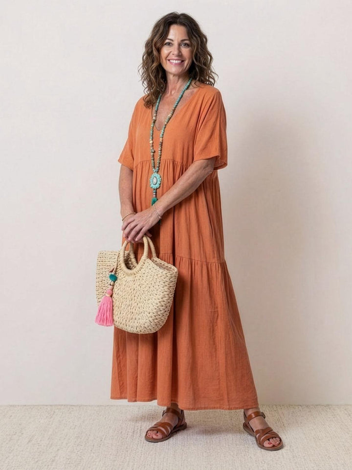 Helena tiered V-neck maxi dress, front view
