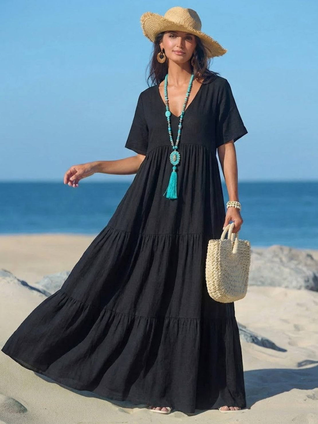 Helena tiered V-neck maxi dress, view 17