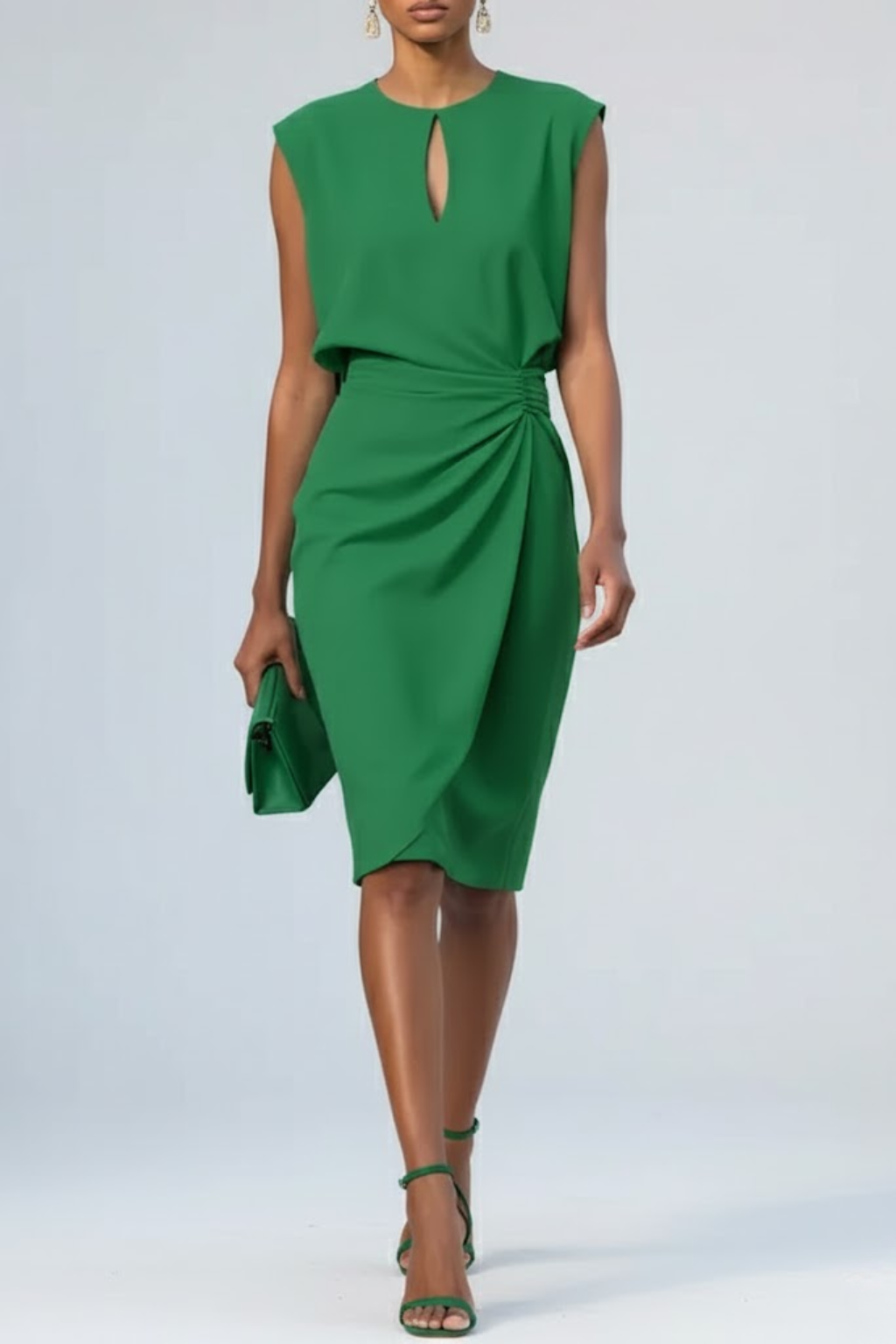 Kirsten keyhole neck ruched midi dress, fifth view