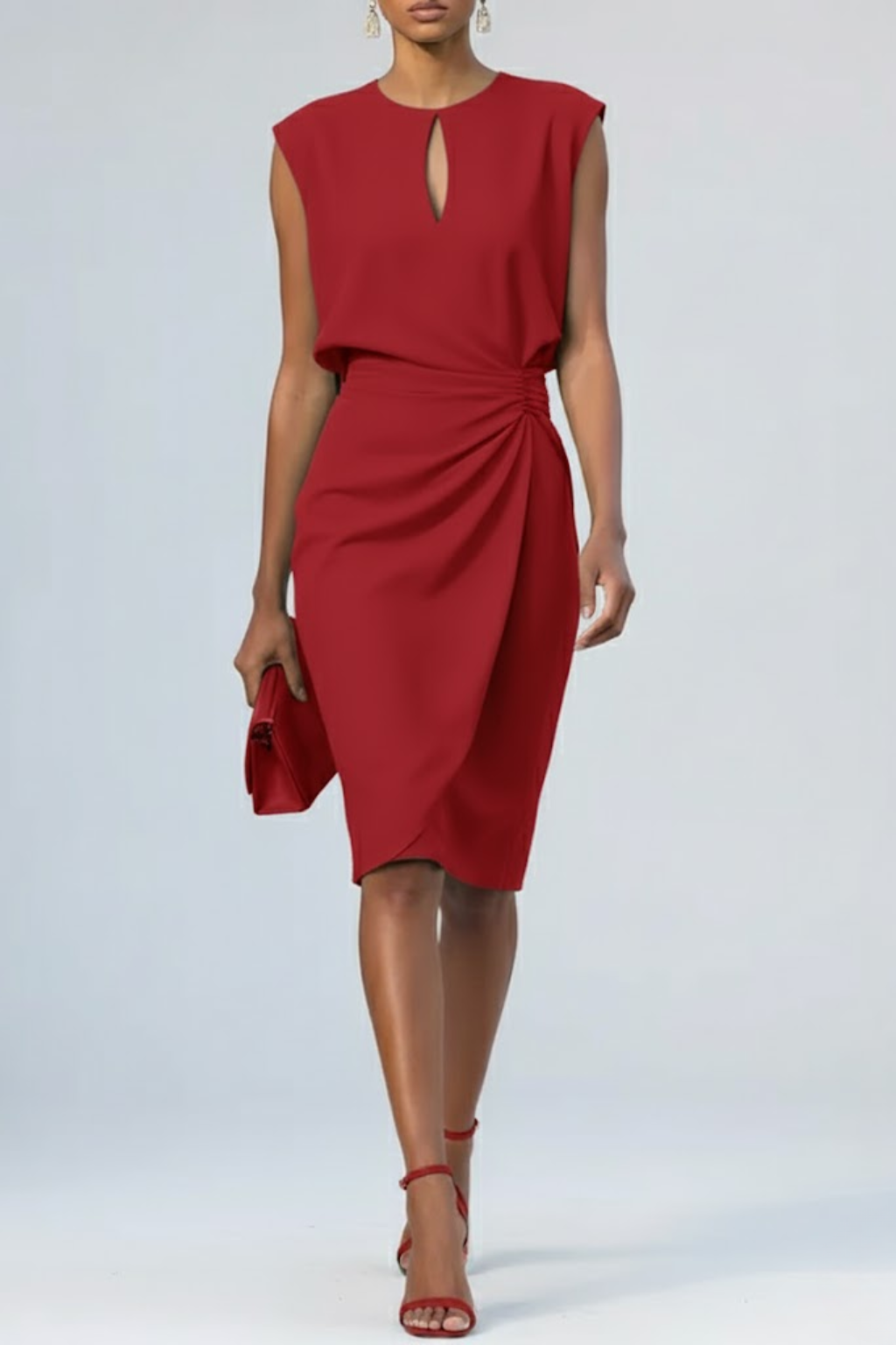Kirsten keyhole neck ruched midi dress, sixth view