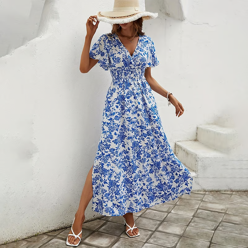 Martina print V-neck maxi dress, front view