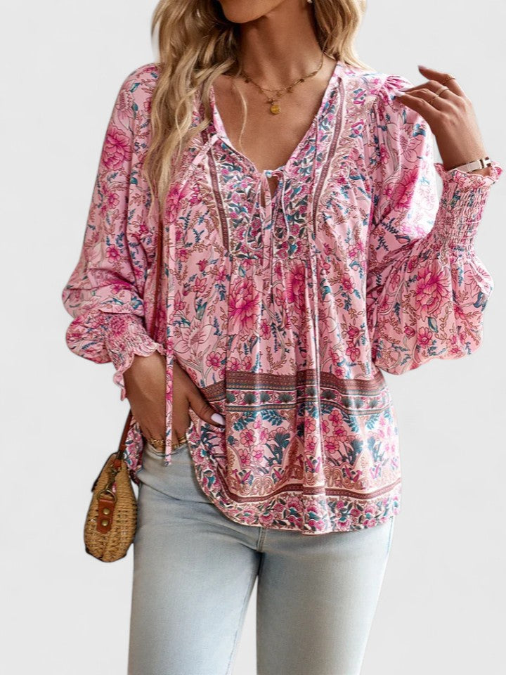 Nathalie floral peasant blouse, front view