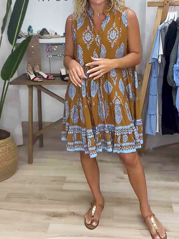 Paulette printed sleeveless mini dress, front view