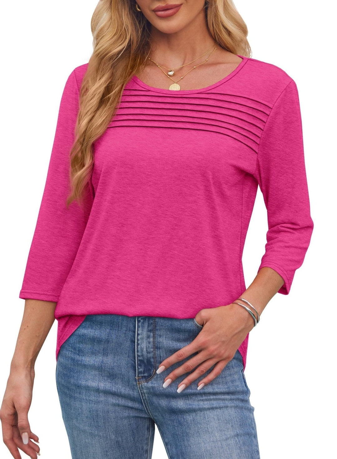 Theophanie | Pleated Scoop Neck Three-Quarter Sleeve Top - product image 1