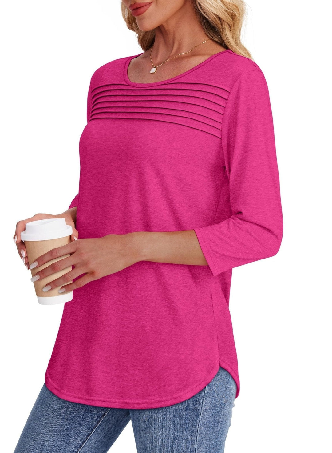 Theophanie | Pleated Scoop Neck Three-Quarter Sleeve Top - product image 2