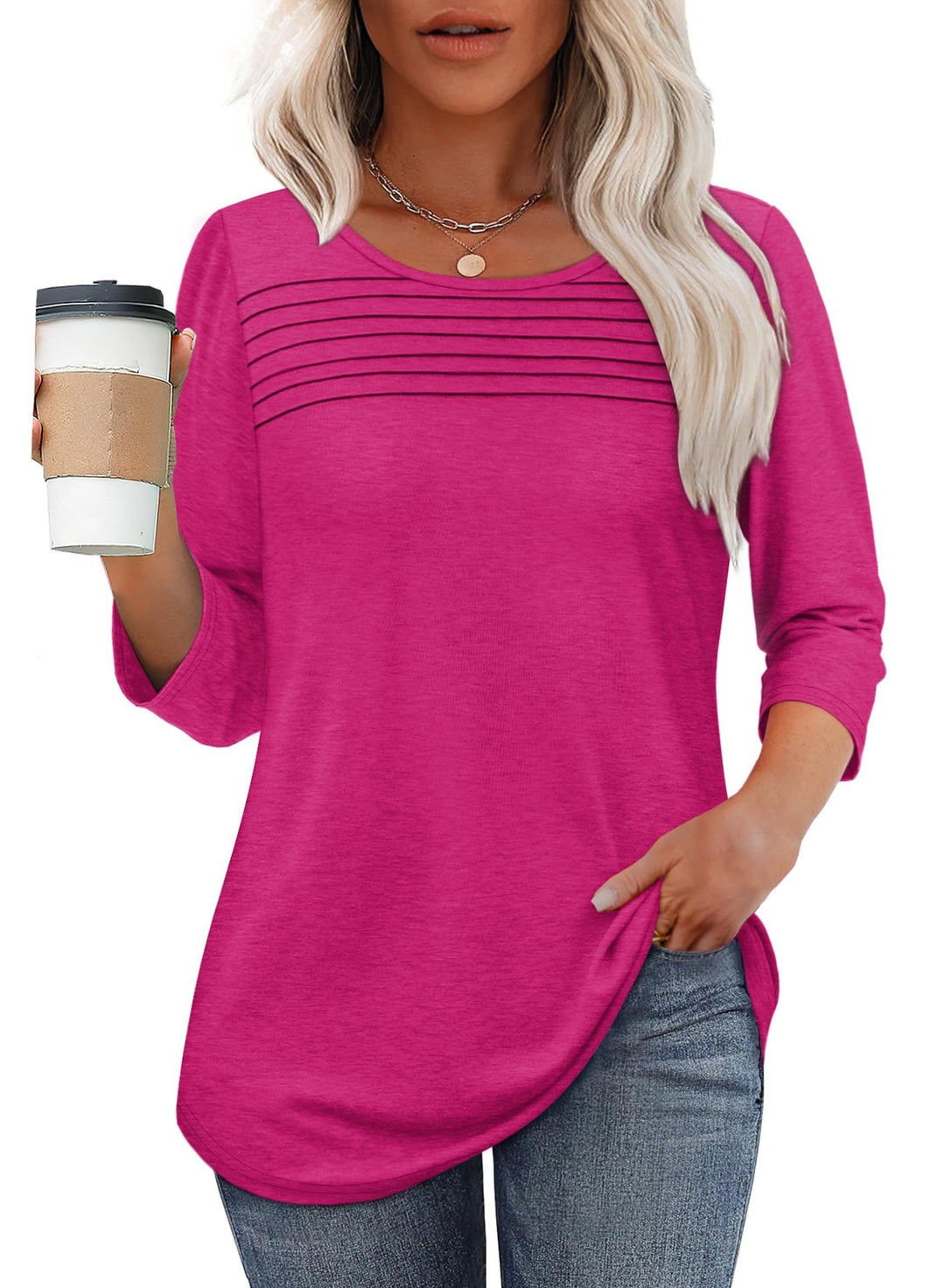 Theophanie | Pleated Scoop Neck Three-Quarter Sleeve Top - product image 4
